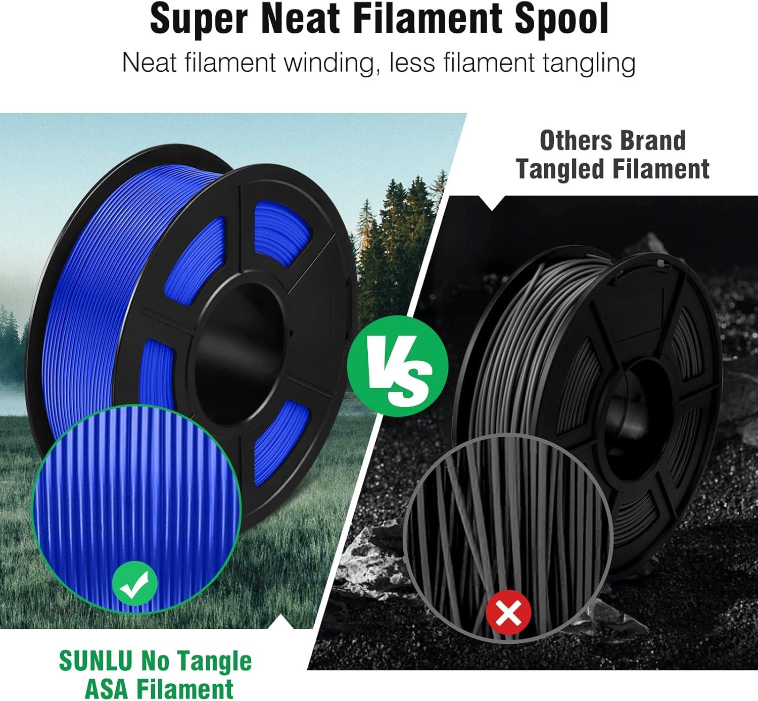 imageSUNLU ASA Filament 175mm UVRainHeat Resistant Tough 3D Printer Filament Great for Printing Outdoor Functional Mechanical Parts 1kg Spool 22lbs Black1kgasa Blue