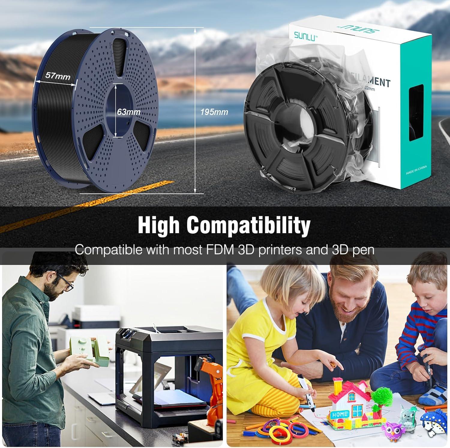 imageSUNLU ASA Filament 175mm UVRainHeat Resistant Tough 3D Printer Filament Great for Printing Outdoor Functional Mechanical Parts 1kg Spool 22lbs Black1kgasa Blue