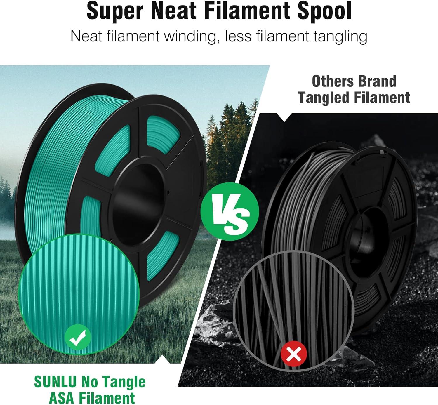 imageSUNLU ASA Filament 175mm UVRainHeat Resistant Tough 3D Printer Filament Great for Printing Outdoor Functional Mechanical Parts 1kg Spool 22lbs Black1kgasa Green