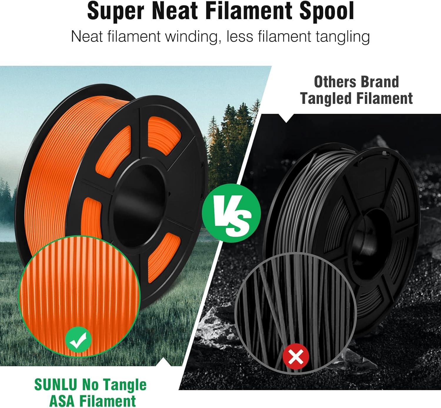 imageSUNLU ASA Filament 175mm UVRainHeat Resistant Tough 3D Printer Filament Great for Printing Outdoor Functional Mechanical Parts 1kg Spool 22lbs Black900g Asa Orange