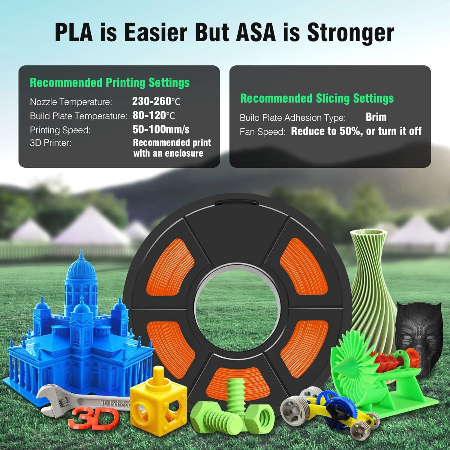 imageSUNLU ASA Filament 175mm UVRainHeat Resistant Tough 3D Printer Filament Great for Printing Outdoor Functional Mechanical Parts 1kg Spool 22lbs Black900g Asa Orange