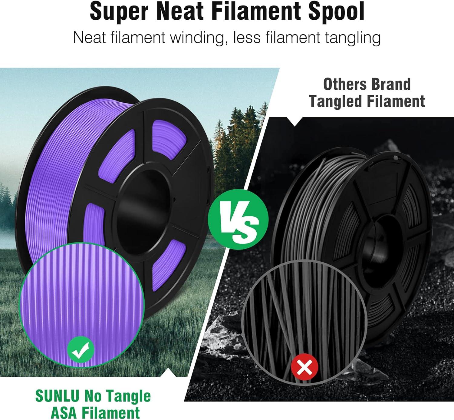 imageSUNLU ASA Filament 175mm UVRainHeat Resistant Tough 3D Printer Filament Great for Printing Outdoor Functional Mechanical Parts 1kg Spool 22lbs Black900g Asa Purple