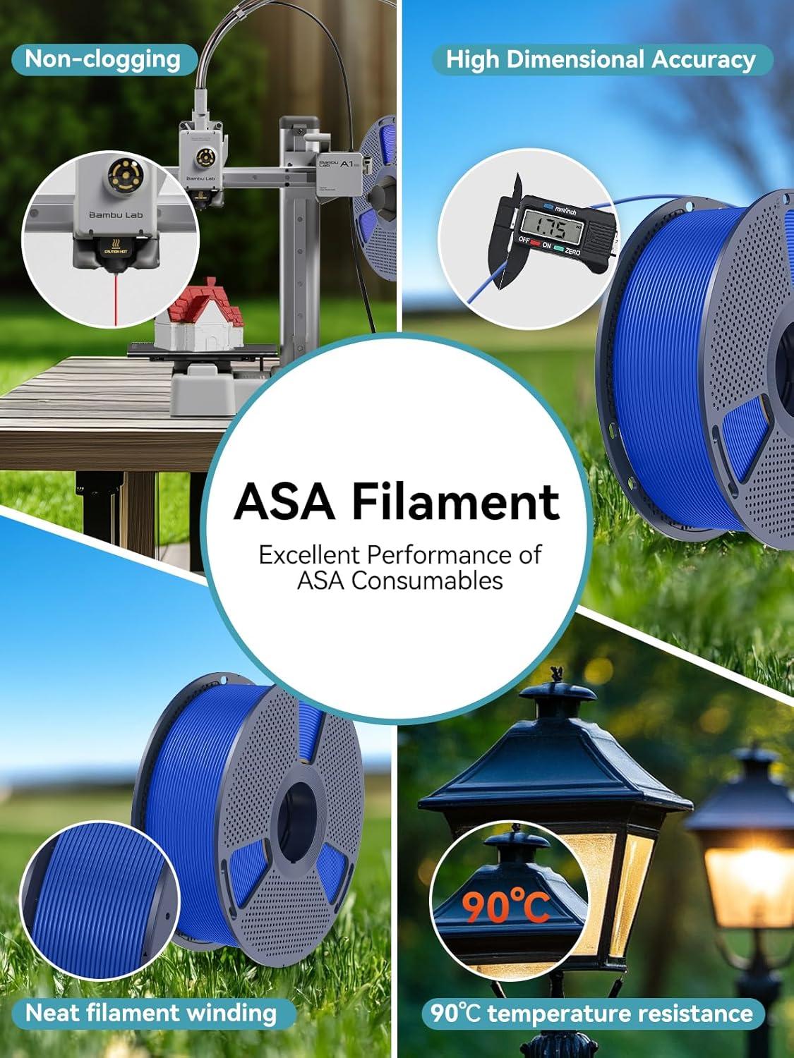 imageSUNLU ASA Filament 175mm UVRainHeat Resistant Tough 3D Printer Filament Great for Printing Outdoor Functional Mechanical Parts 1kg Spool 22lbs BlackBundle 8 Colorsblacknaturalgreybluegreenredorangepurple