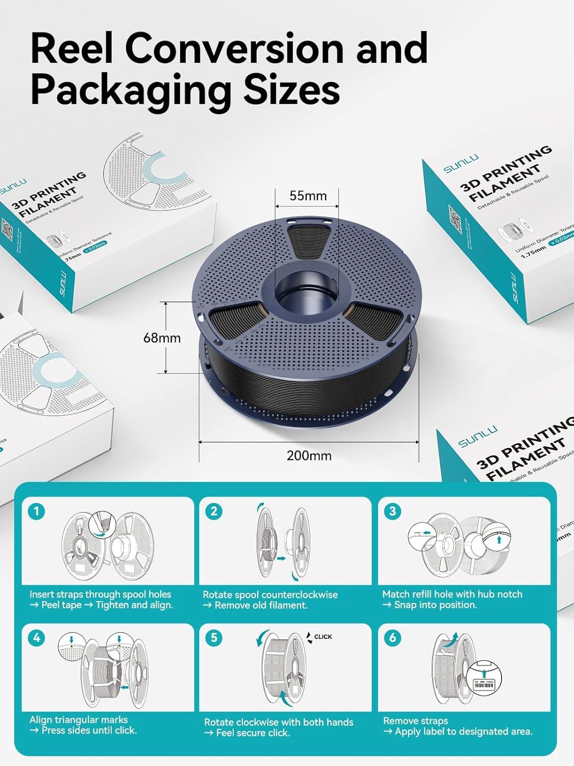 imageSUNLU ASA Filament 175mm UVRainHeat Resistant Tough 3D Printer Filament Great for Printing Outdoor Functional Mechanical Parts 1kg Spool 22lbs BlackBundle 4kg Asa Blacknaturalbluered