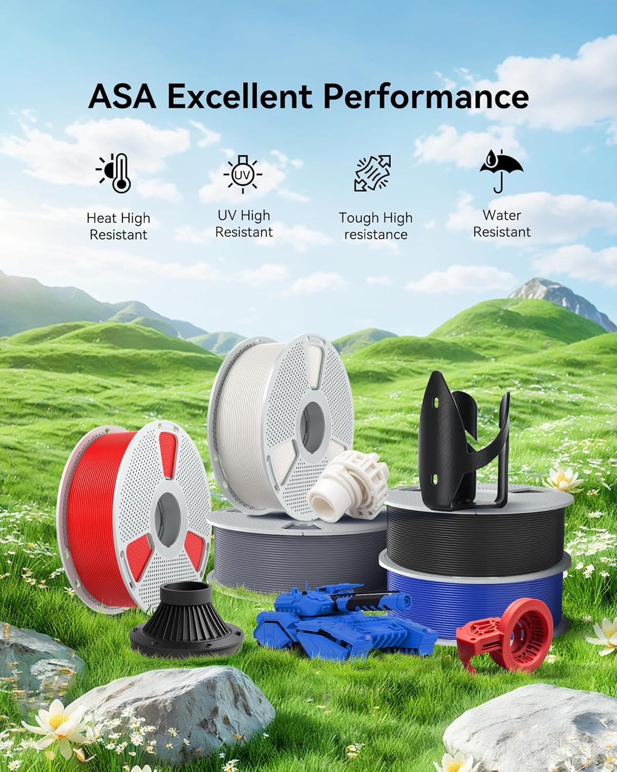 imageSUNLU ASA Filament 175mm UVRainHeat Resistant Tough 3D Printer Filament Great for Printing Outdoor Functional Mechanical Parts 1kg Spool 22lbs BlackLarge Spool27kg Asa White