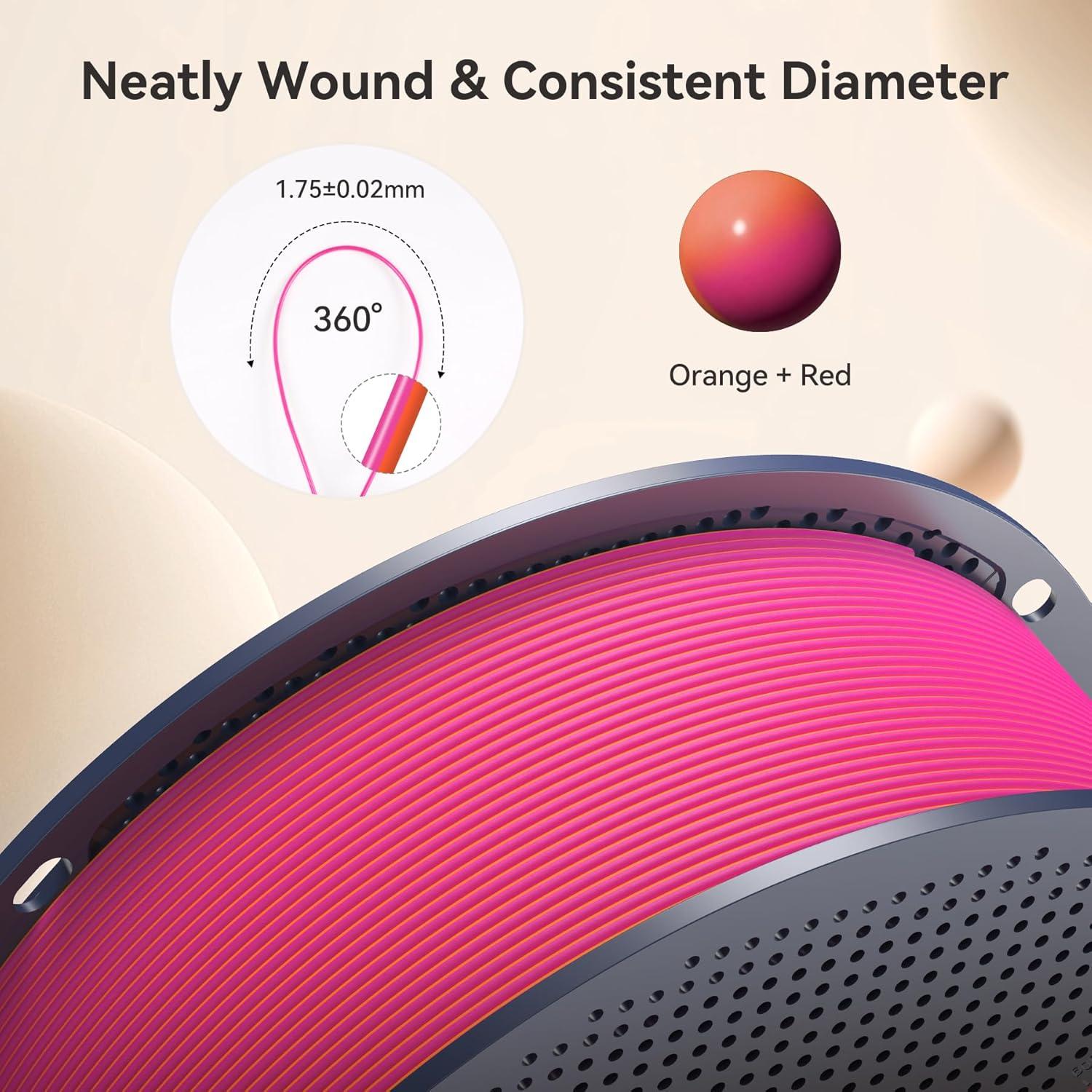 imageSUNLU Dual Color Matte PLA Filament 175mm Matte 3D Printer PLA Filament PLA Filament 1kg Spool 22lbs Dimensional Accuracy  002mm Orange Red8 Colors Pla Matte Dual