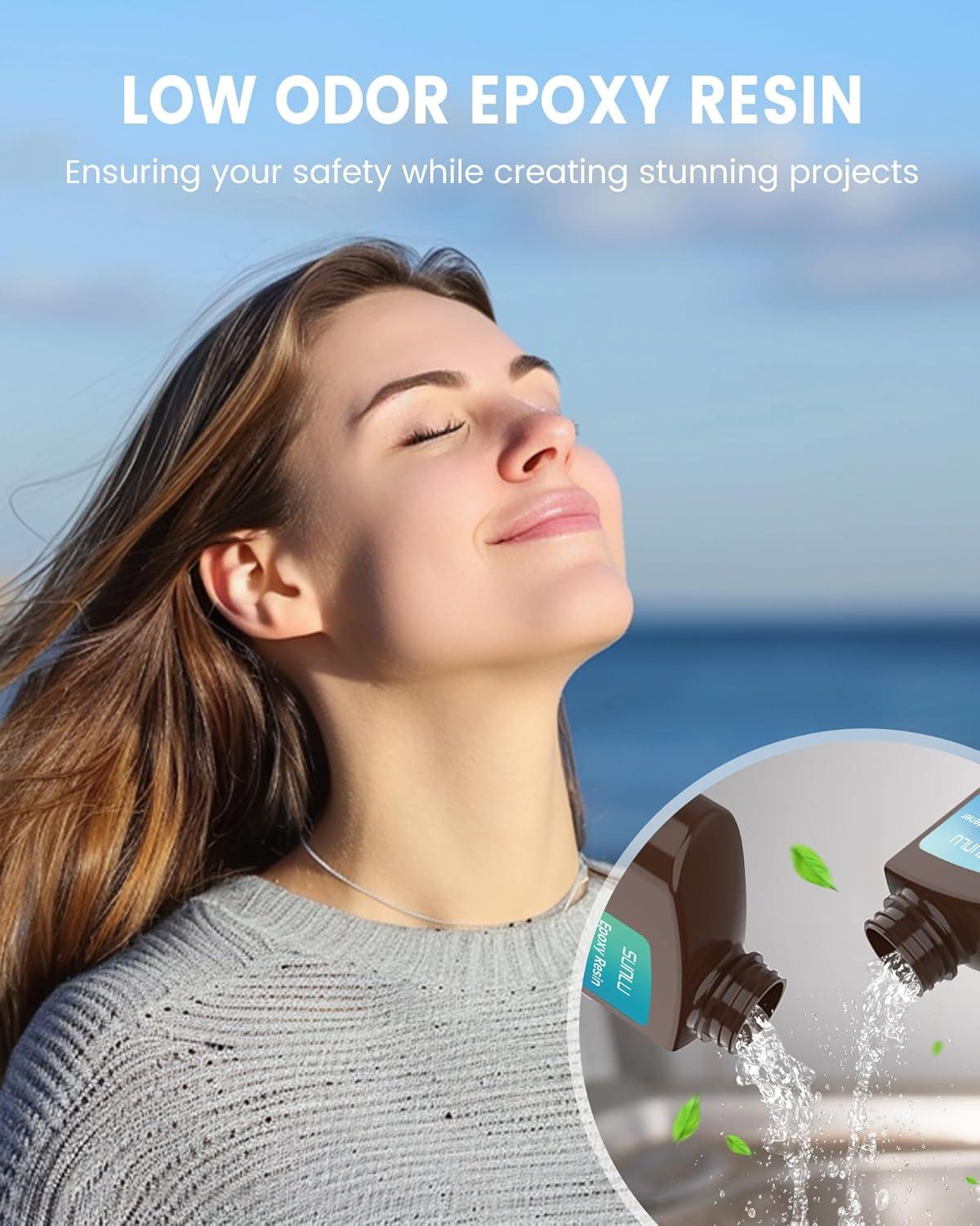 imageSUNLU Epoxy Resin Kit 48OZ Crystal Clear Epoxy Resin No Bubble No Yellow Easy to Mix 21 Ratio Self Leveling Art Resin for Casting Coating Jewelry Making River Table Tops Gift32OZ16OZ