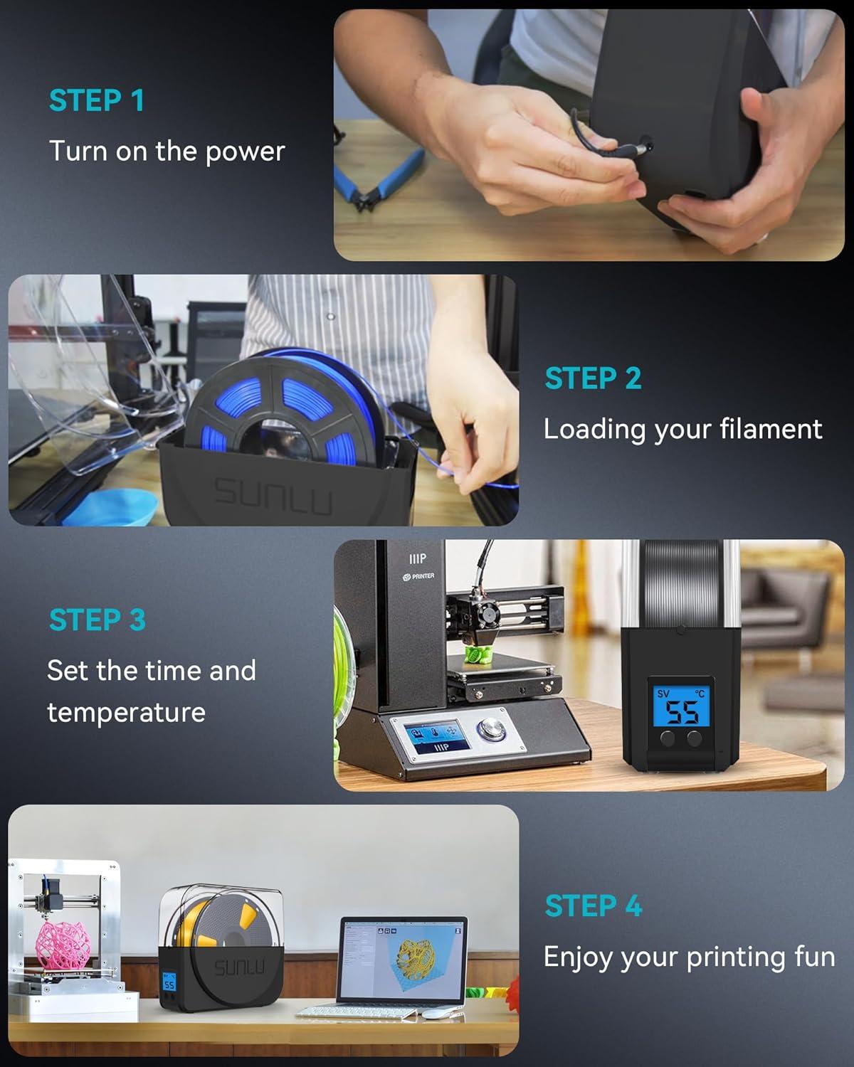 imageSUNLU Filament Dryer Box for 3D Printer Filament S1 Plus Filament Dehydrator with Fan Design Filament Storage can Keep 175 285 300mm PLA PETG ABS Filament Dry During 3D Printing BlackS1 Plus Black With Filament Holder