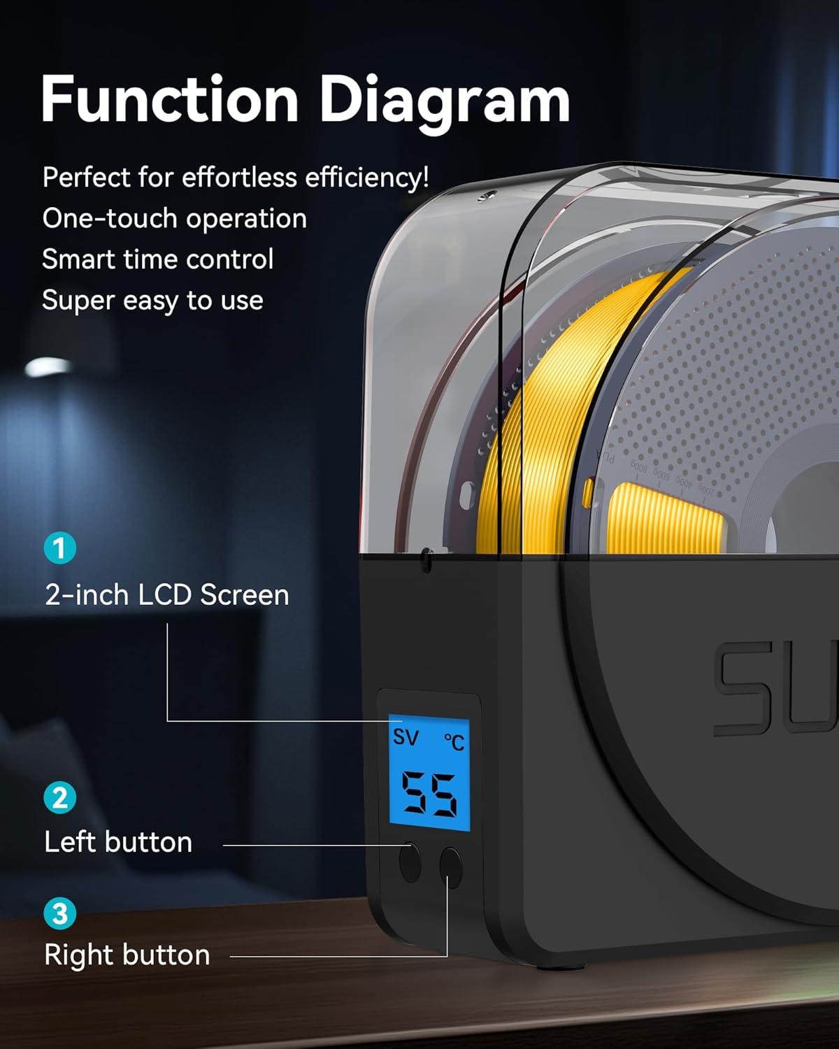 imageSUNLU Filament Dryer Box for 3D Printer Filament S1 Plus Filament Dehydrator with Fan Design Filament Storage can Keep 175 285 300mm PLA PETG ABS Filament Dry During 3D Printing BlackBlack