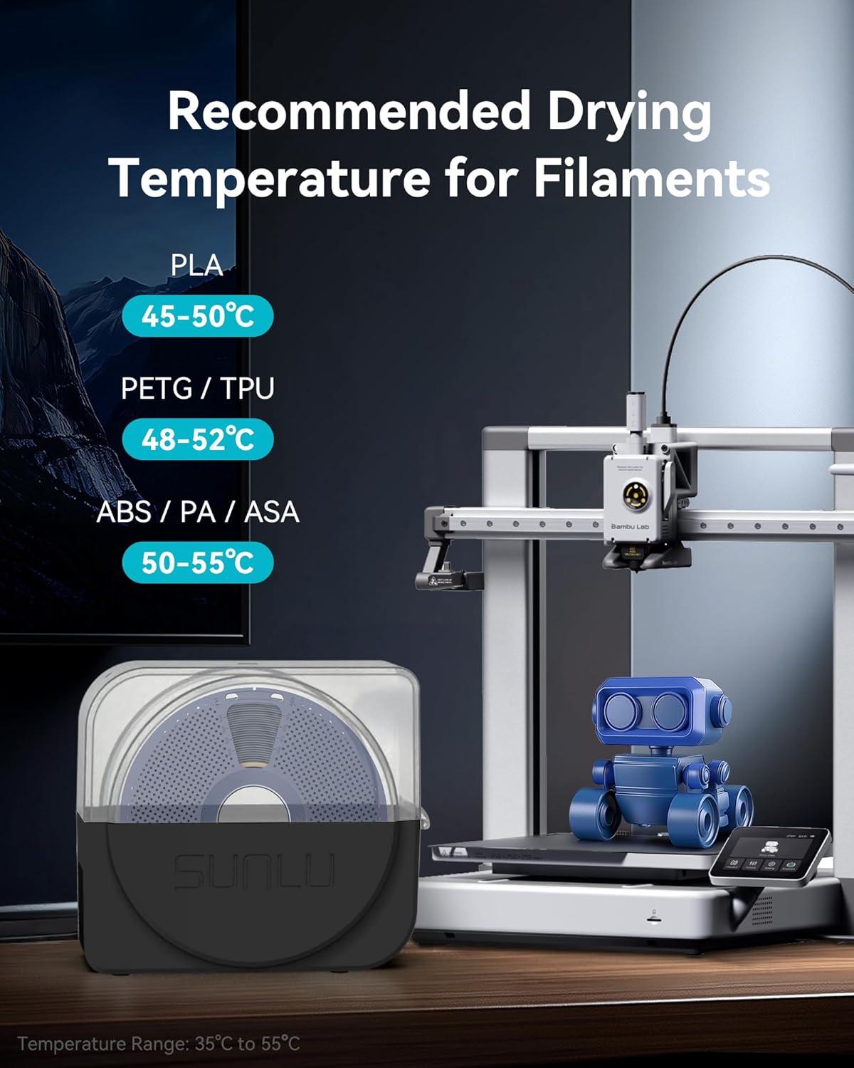 imageSUNLU Filament Dryer Box for 3D Printer Filament S1 Plus Filament Dehydrator with Fan Design Filament Storage can Keep 175 285 300mm PLA PETG ABS Filament Dry During 3D Printing BlackBlack