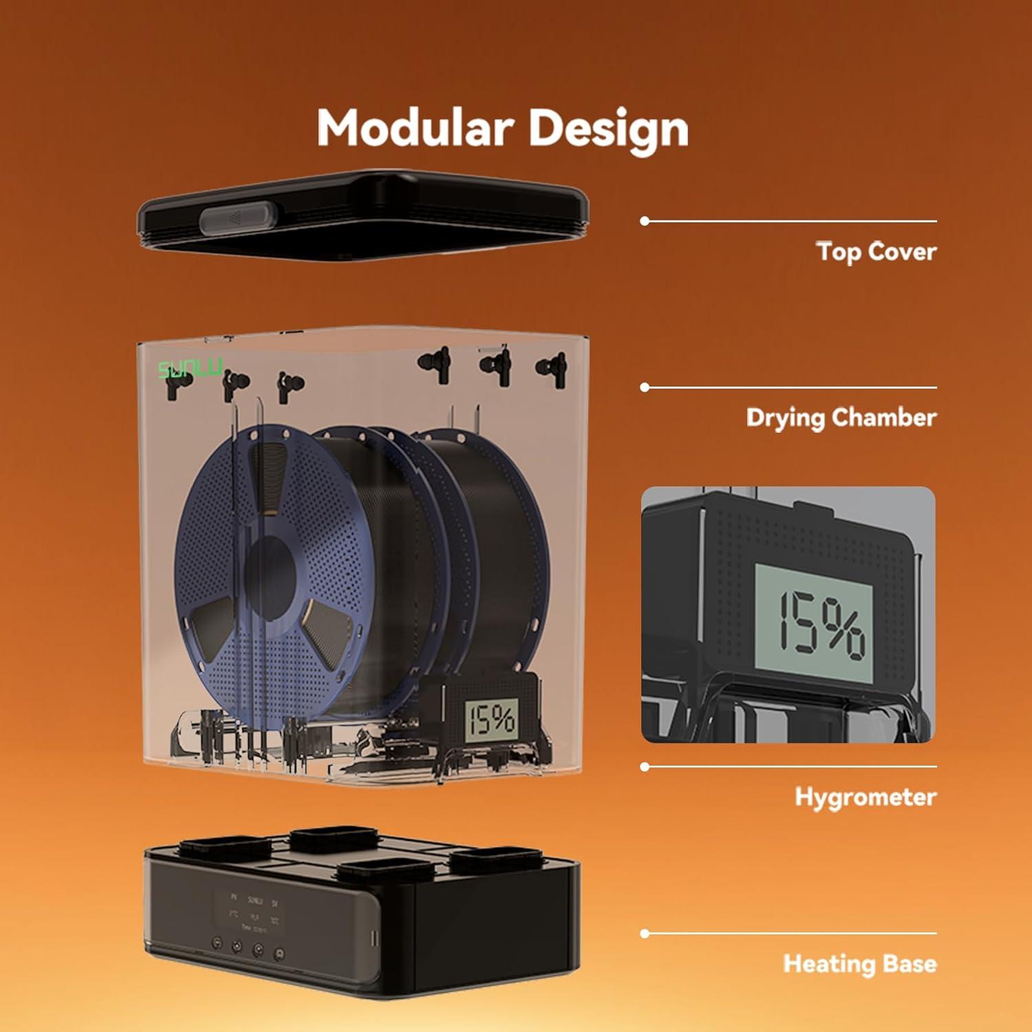 imageSUNLU Filament Dryer SP2 and Filament Storage Box 70 Max Temperature for 3D Printing Filament Drying and Sealing with Heat Control Compatible with 175mm285mm PLA PETG TPU ABS PA PCFilament Dryer SP2  Dryer Base  Storage Box