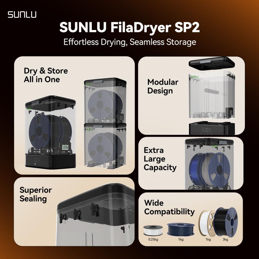 imageSUNLU Filament Dryer SP2 and Filament Storage Box 70 Max Temperature for 3D Printing Filament Drying and Sealing with Heat Control Compatible with 175mm285mm PLA PETG TPU ABS PA PCFilament Dryer SP2  Dryer Base  Storage Box