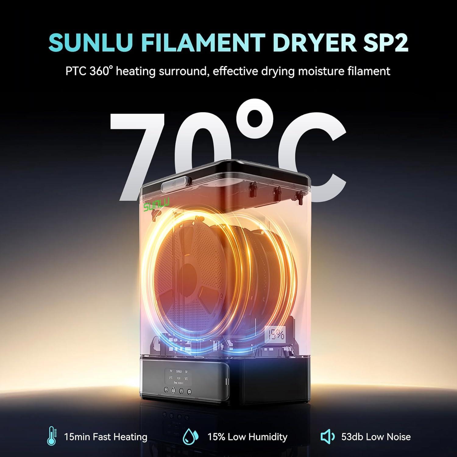 imageSUNLU Filament Storage Box with 2 Pack PLA20 Filaments for 3D Printer Filament Sealing and Protection Filament Container and Holder Compatible with 175mm285mm PLA PETG TPU ABS PA NylonFilament Dryer Sp2  Dryer Base  Filament Box