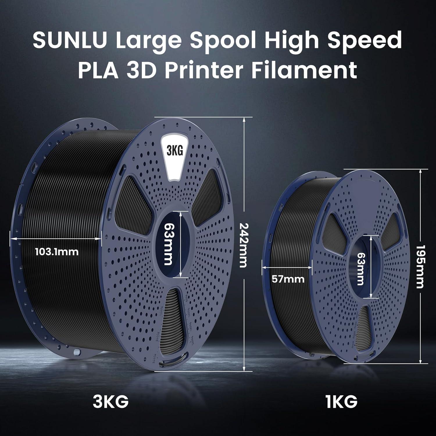 imageSUNLU High Speed 175mm PLA Filament 1KG Red 30600mms Print Range 1KGLarge Spool 3kg White