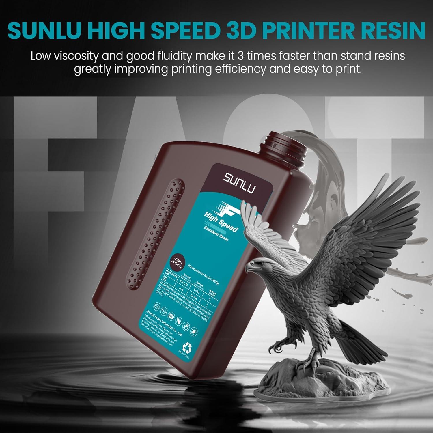 imageSUNLU High Speed 3D Printer Resin 2KG Fast Curing Standard 3D Resin for Fast Printing Fit for HighSpeed Printing LCDDLP 3D Printer Low Shrinkage and High Precision 2000G GreyHigh Speed Standard 2KG Grey