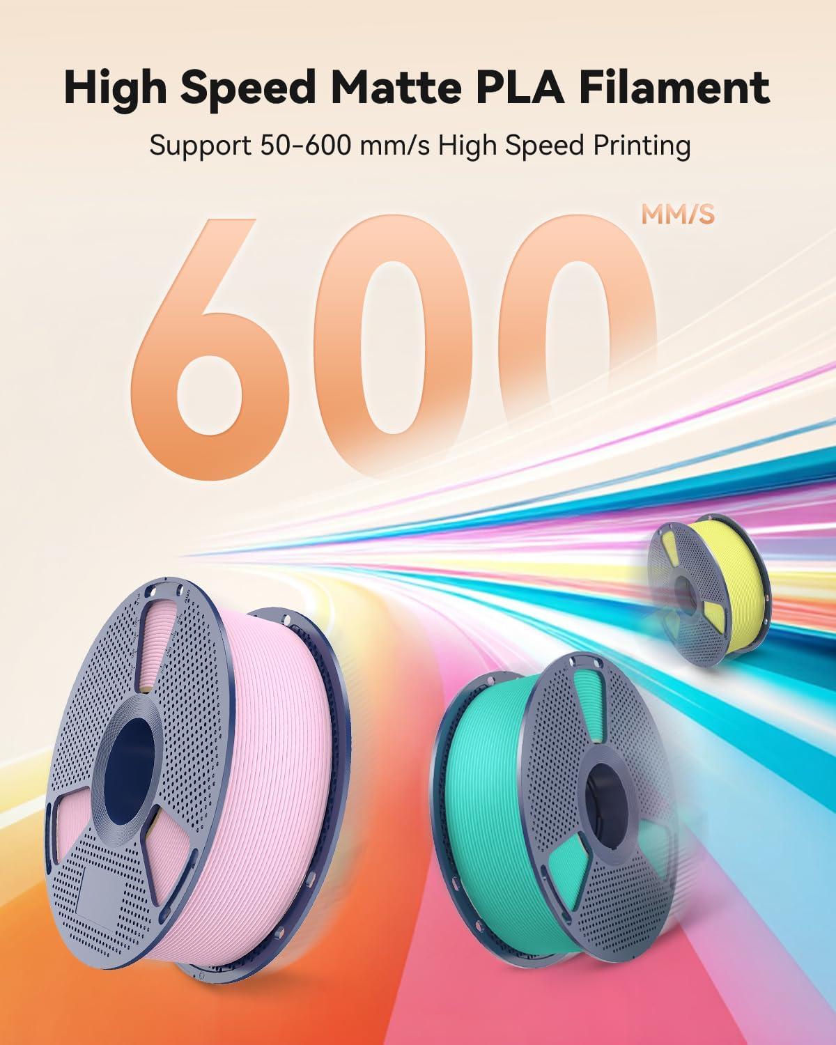 imageSUNLU High Speed Matte PLA Filament Up to 600mms Fast 3D Printer Filament Smooth Matte PLA Filament Fits Most FDM 3D Printers 1KG Reusable Spool Matte Sunny Orange1000g Matte White