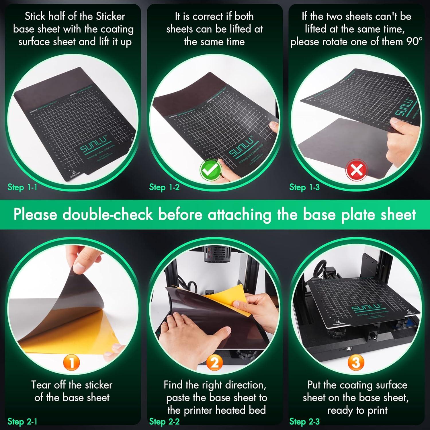 imageSUNLU Magnetic Build Surface Good Adhesion 3pcs Flexible Removable Build Platforms for 3D Printers Ender 3 5 T3 Heated Bed Cover 925x925inchs 235x235mm 2 Coating Surface1 Base Sticker Sheet