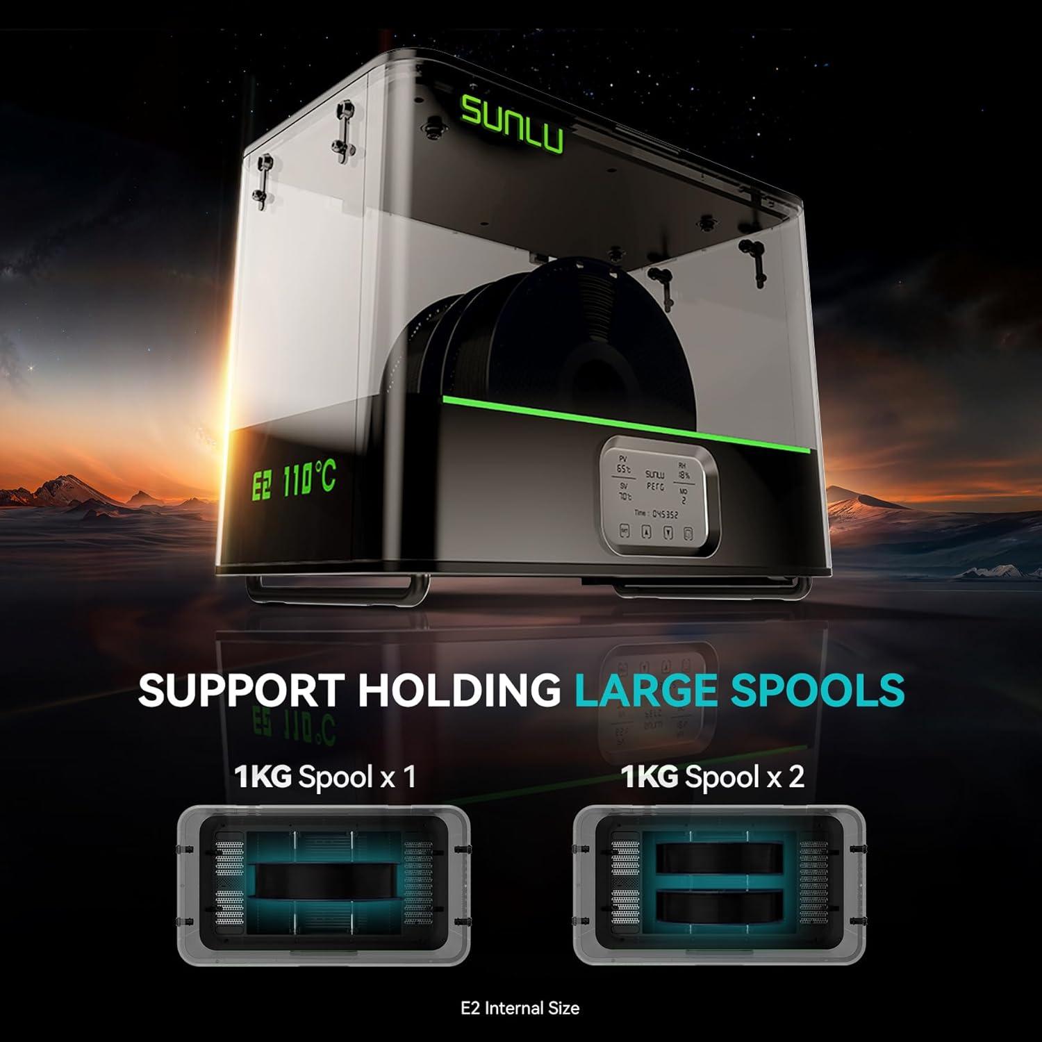 imageSUNLU Official 3D Printer Filament Dryer E2 110 Max Temperature 500W PTC Heater Dry and Anneal 2in1 DualChamber Designed for Engineering Filaments PC PACF FRABS Filament Dryer Box BlackBlack