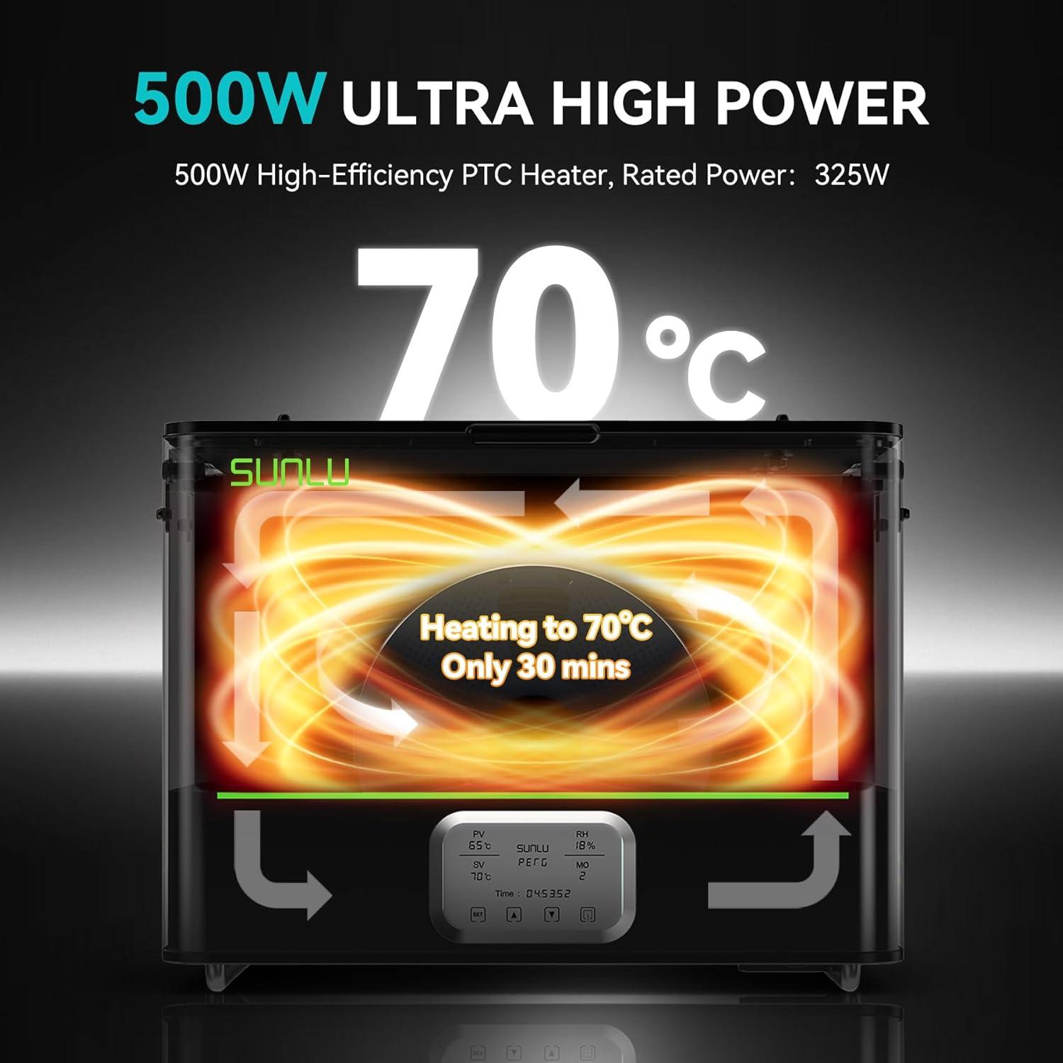 imageSUNLU Official 3D Printer Filament Dryer E2 110 Max Temperature 500W PTC Heater Dry and Anneal 2in1 DualChamber Designed for Engineering Filaments PC PACF FRABS Filament Dryer Box BlackBlack