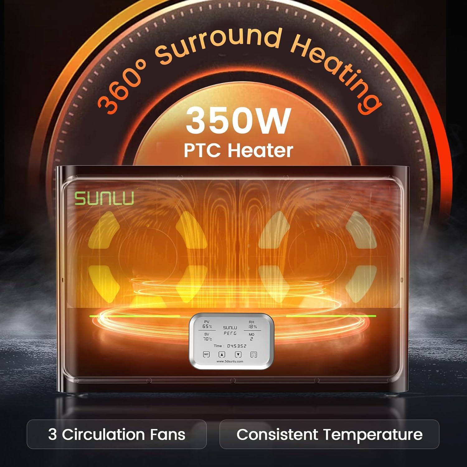 imageSUNLU Official 3D Printer Filament Dryer S4 4 Spools Capacity 3 Circulation Fans 350W PTC Heater 70 Max Temperature Power Saving Storage Mode Nylon TPU PLA PETG ABS Filament Dryer Box BlackBlack S4