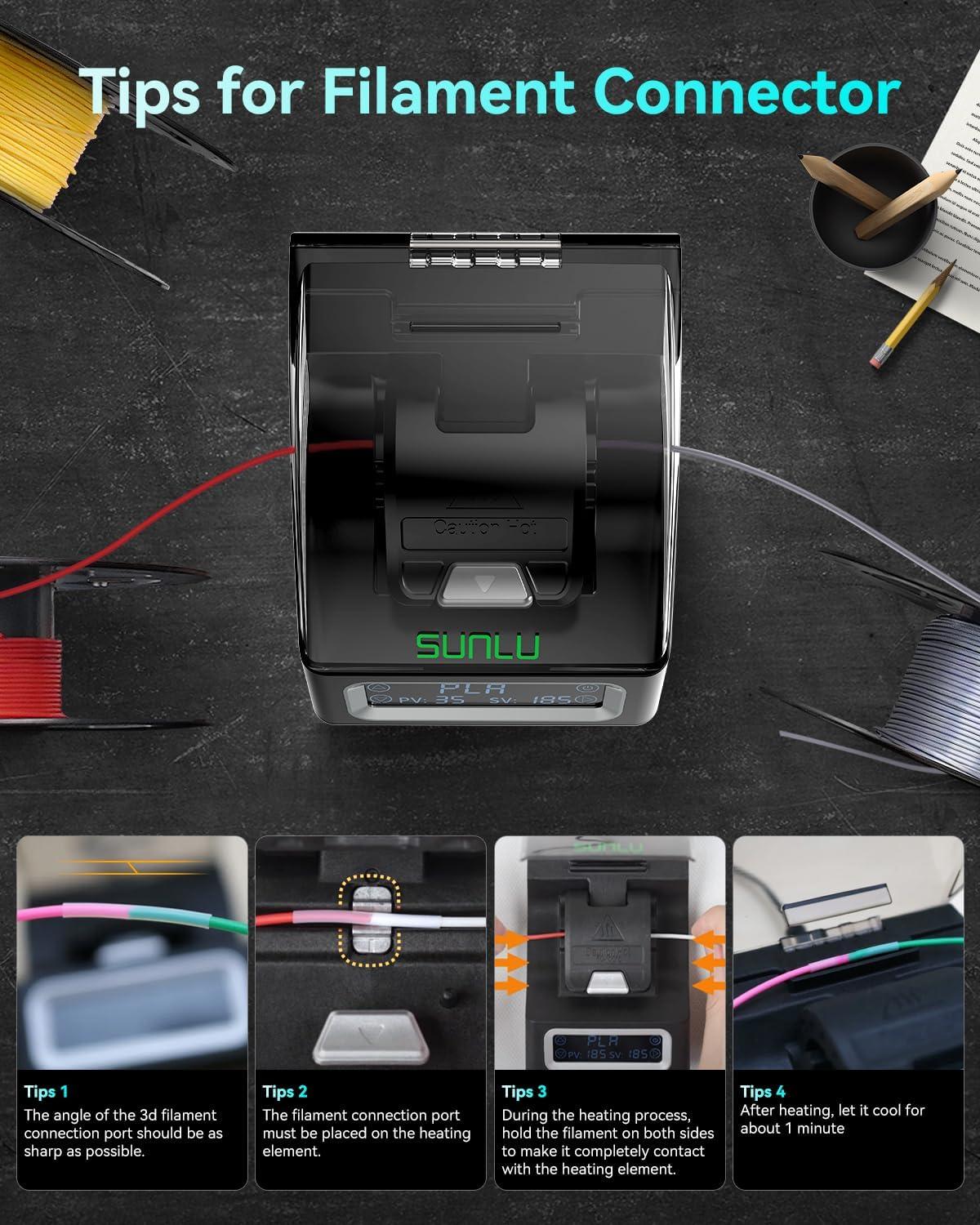 imageSUNLU Official Filament Connector 400Pcs PTFE Sleeve Filament Splicer for 3D Printer Filament 175mm Fast Heating Filament Welder Compatible with PLA PETG TPU ABS PA Nylon Easy to UseFilament Connector  200pcs Ptfe