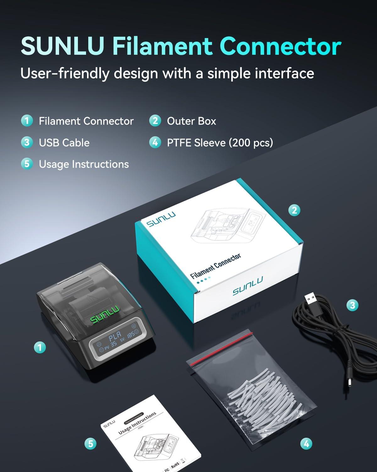 imageSUNLU Official Filament Connector 400Pcs PTFE Sleeve Filament Splicer for 3D Printer Filament 175mm Fast Heating Filament Welder Compatible with PLA PETG TPU ABS PA Nylon Easy to UseFilament Connector  200pcs Ptfe