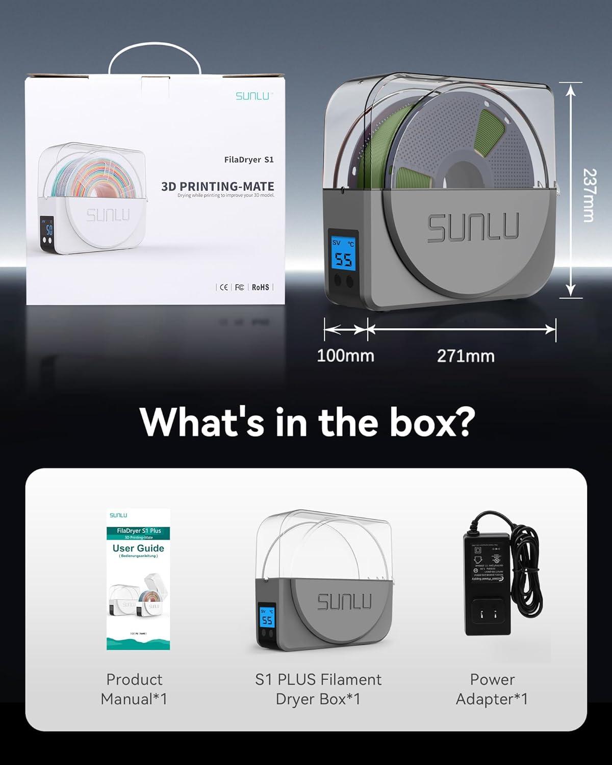 imageSUNLU Official Filament Dryer S1 Plus Builtin Circulation Fan Filament Dryer Box Storage Box for 3D Printer Filament 175 285 300 S1 Plus GreyGrey