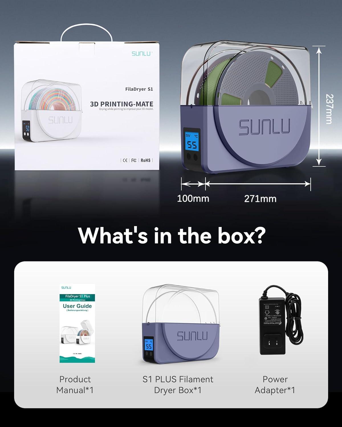 imageSUNLU Official Filament Dryer S1 Plus Builtin Circulation Fan Filament Dryer Box Storage Box for 3D Printer Filament 175 285 300 S1 Plus GreyS1 Plus Bluegrey