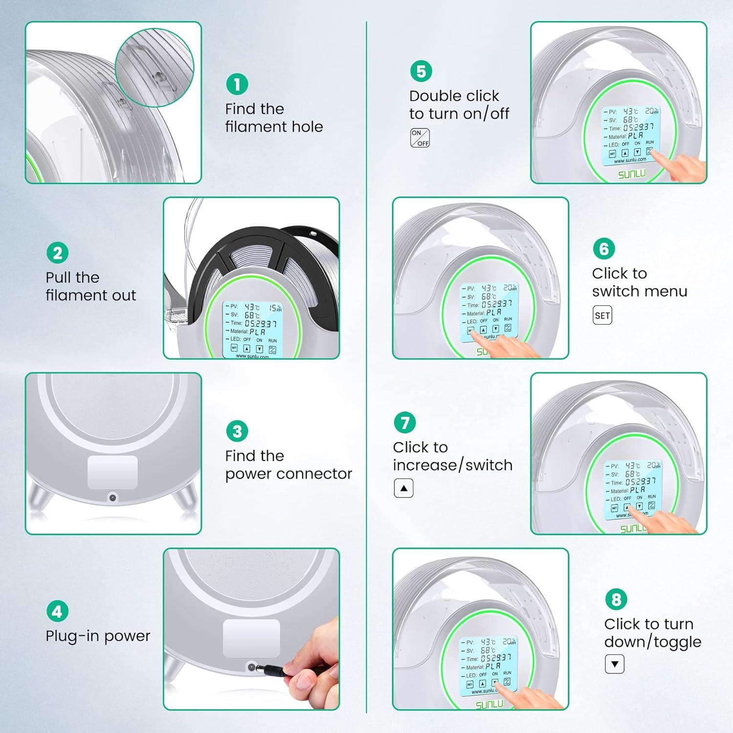 imageSUNLU Official Filament Dryer S2 Plus 70 Max Temperature Builtin Circulation Fan 3D Printer Filament Storage Box Filament Dehydrator Nylon TPU PLA PETG ABS 3D Printer Filament Dryer Box WhiteUpgraded S2 White