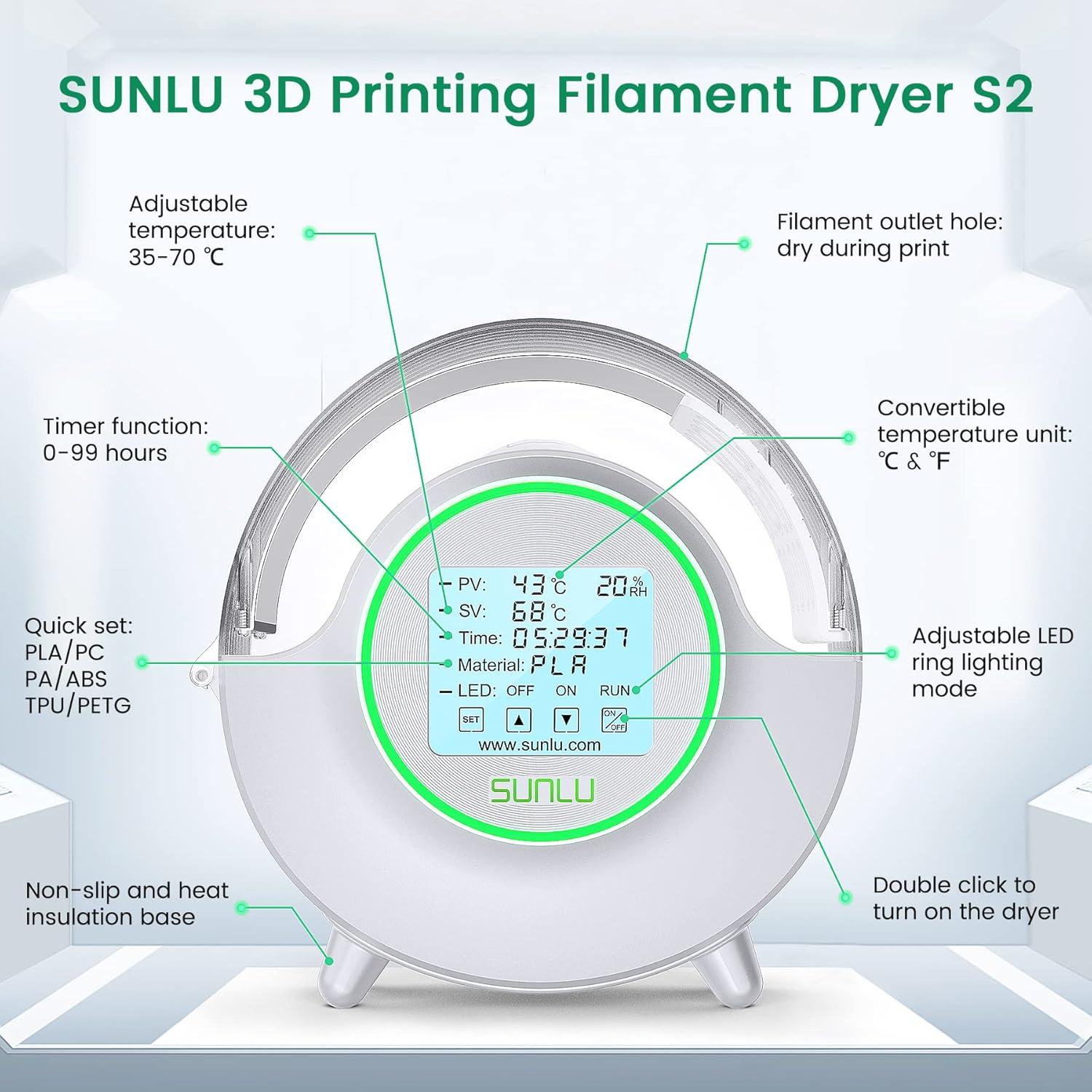imageSUNLU Official Filament Dryer S2 Plus 70 Max Temperature Builtin Circulation Fan 3D Printer Filament Storage Box Filament Dehydrator Nylon TPU PLA PETG ABS 3D Printer Filament Dryer Box WhiteUpgraded S2 White