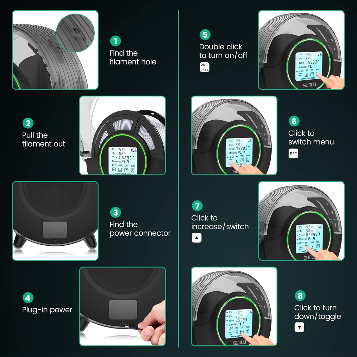 imageSUNLU Official Filament Dryer S2 Plus 70 Max Temperature Builtin Circulation Fan 3D Printer Filament Storage Box Filament Dehydrator Nylon TPU PLA PETG ABS 3D Printer Filament Dryer Box WhiteUpgraded S2 Black