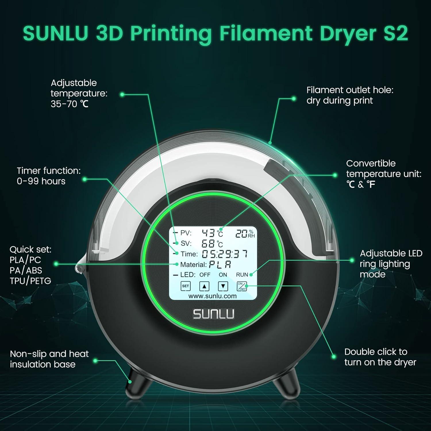 imageSUNLU Official Filament Dryer S2 Plus 70 Max Temperature Builtin Circulation Fan 3D Printer Filament Storage Box Filament Dehydrator Nylon TPU PLA PETG ABS 3D Printer Filament Dryer Box WhiteUpgraded S2 Black