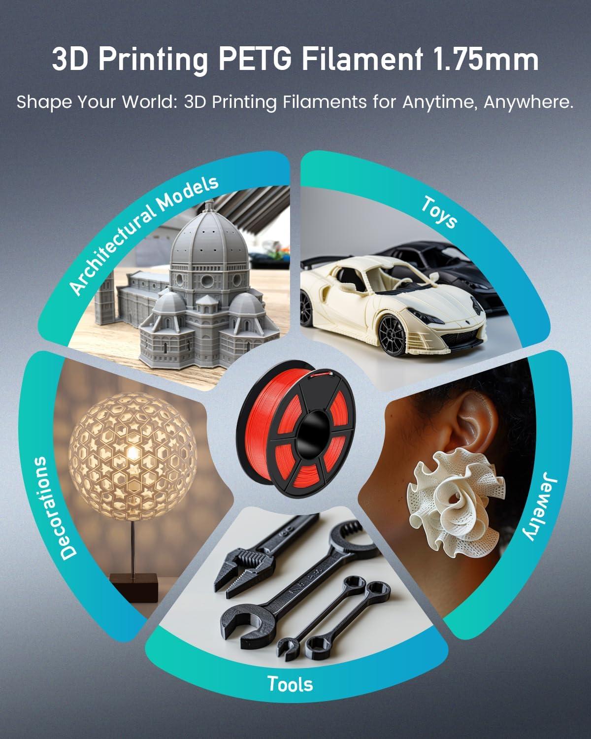 imageSUNLU PETG Filament 175mmStrong 3D Printer FilamentUltraLow StringingExceptional Layer Adhesion ampamp High ToughnessDimensional Accuracy  002 mmFit Most FDM 3D Printers1kg SpoolBlackLarge Spool3kg White