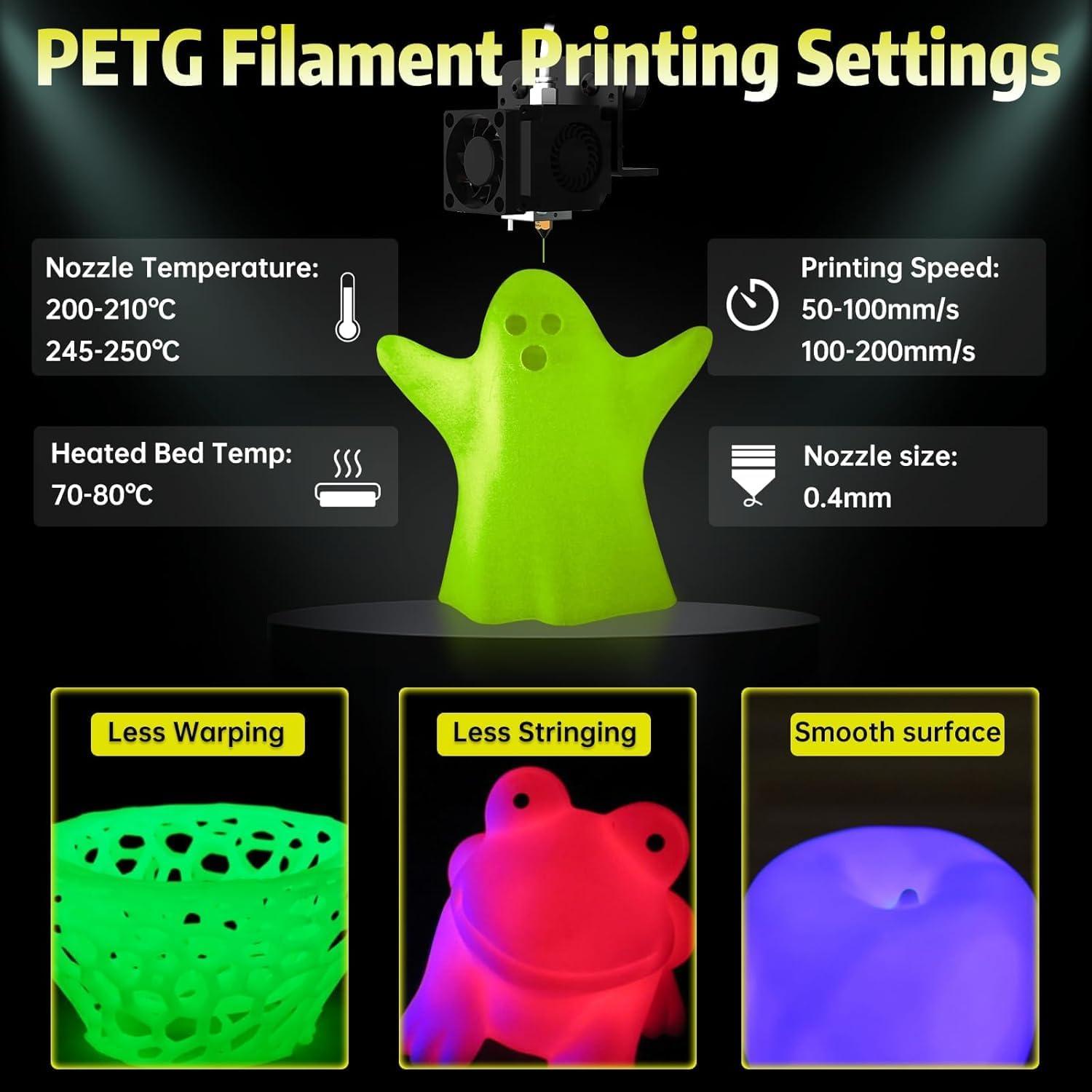 imageSUNLU PETG Filament 175mmStrong 3D Printer FilamentUltraLow StringingExceptional Layer Adhesion ampamp High ToughnessDimensional Accuracy  002 mmFit Most FDM 3D Printers1kg SpoolBlackPetg Glow in the Darkyellow to Glow Yellow