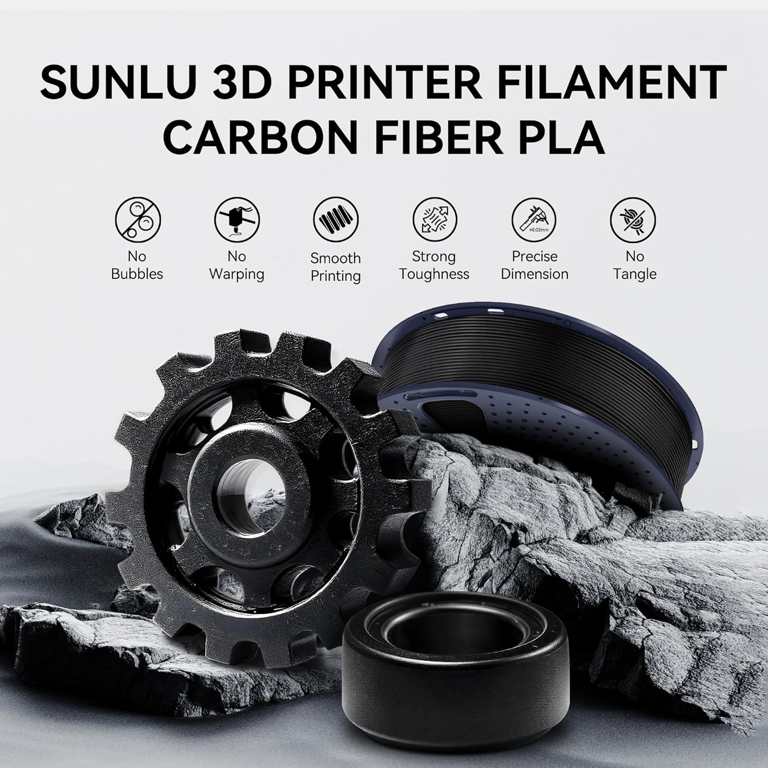 imageSUNLU PETG Filament 175mmStrong 3D Printer FilamentUltraLow StringingExceptional Layer Adhesion ampamp High ToughnessDimensional Accuracy  002 mmFit Most FDM 3D Printers1kg SpoolBlackStrong Carbon Fiber Petg