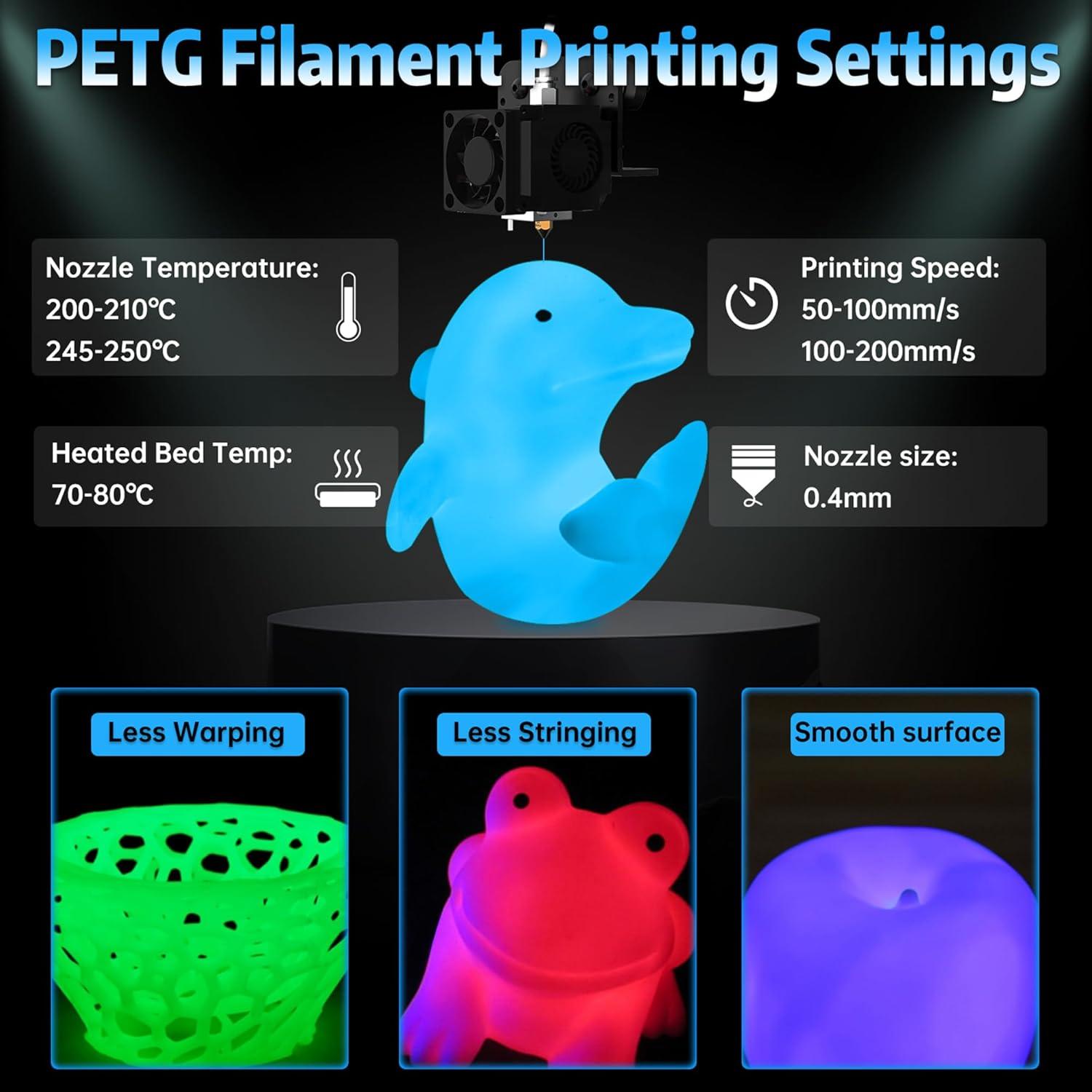 imageSUNLU PETG Filament 175mmStrong 3D Printer FilamentUltraLow StringingExceptional Layer Adhesion ampamp High ToughnessDimensional Accuracy  002 mmFit Most FDM 3D Printers1kg SpoolBlackPetg Glow in the Darkblue to Glow Blue