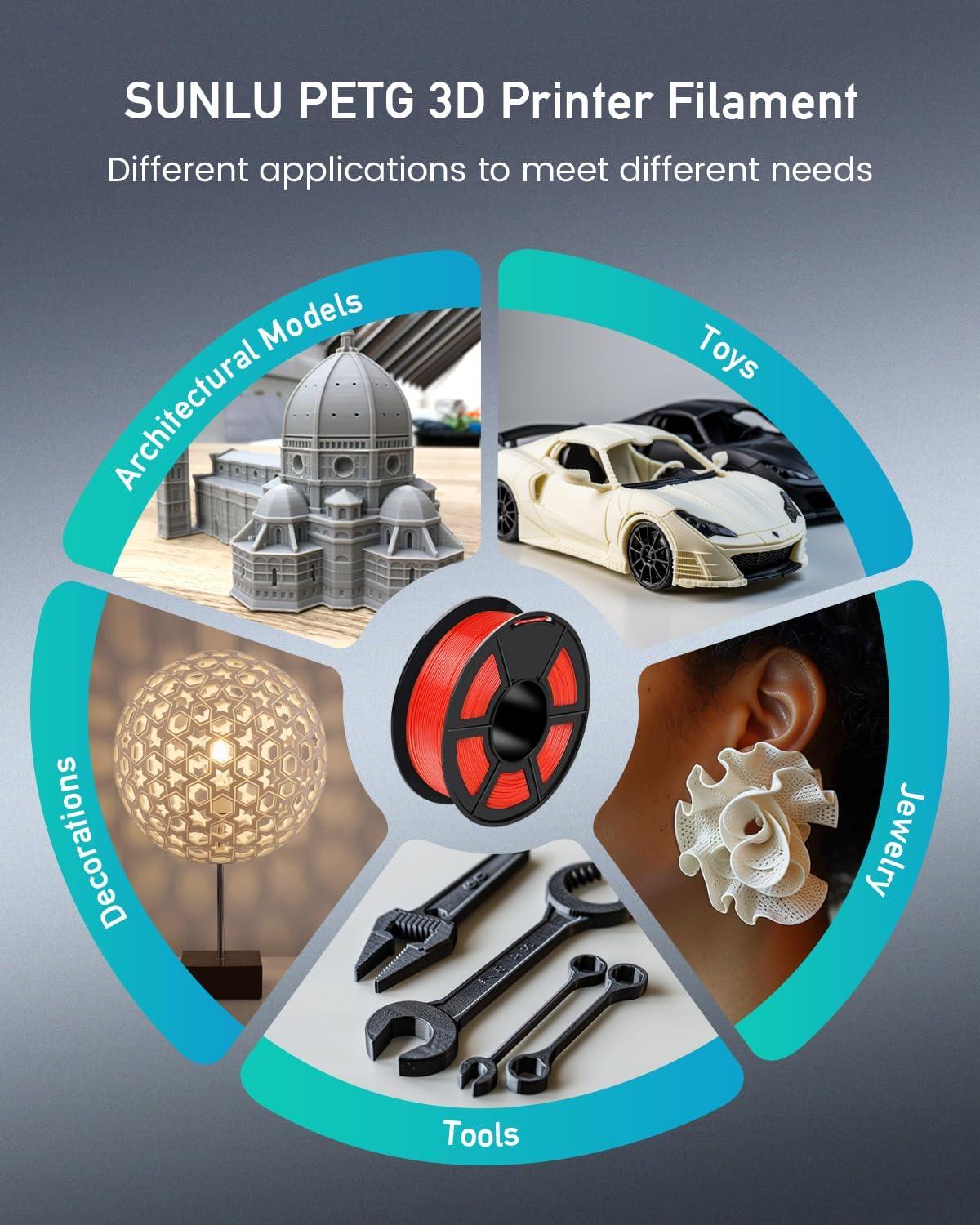 imageSUNLU PETG Filament 175mmStrong 3D Printer FilamentUltraLow StringingExceptional Layer Adhesion ampamp High ToughnessDimensional Accuracy  002 mmFit Most FDM 3D Printers1kg SpoolBlack1000g White