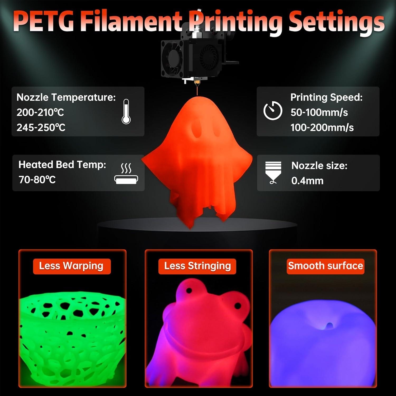 imageSUNLU PETG Filament 175mmStrong 3D Printer FilamentUltraLow StringingExceptional Layer Adhesion ampamp High ToughnessDimensional Accuracy  002 mmFit Most FDM 3D Printers1kg SpoolBlackPetg Glow in the Darkred to Glow Red