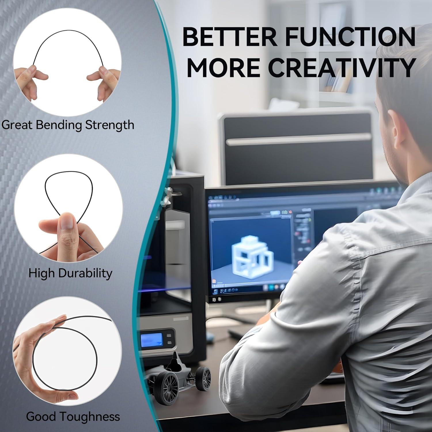 imageSUNLU PETG Filament 175mmStrong 3D Printer FilamentUltraLow StringingExceptional Layer Adhesion ampamp High ToughnessDimensional Accuracy  002 mmFit Most FDM 3D Printers1kg SpoolBlackStrong Carbon Fiber Petg