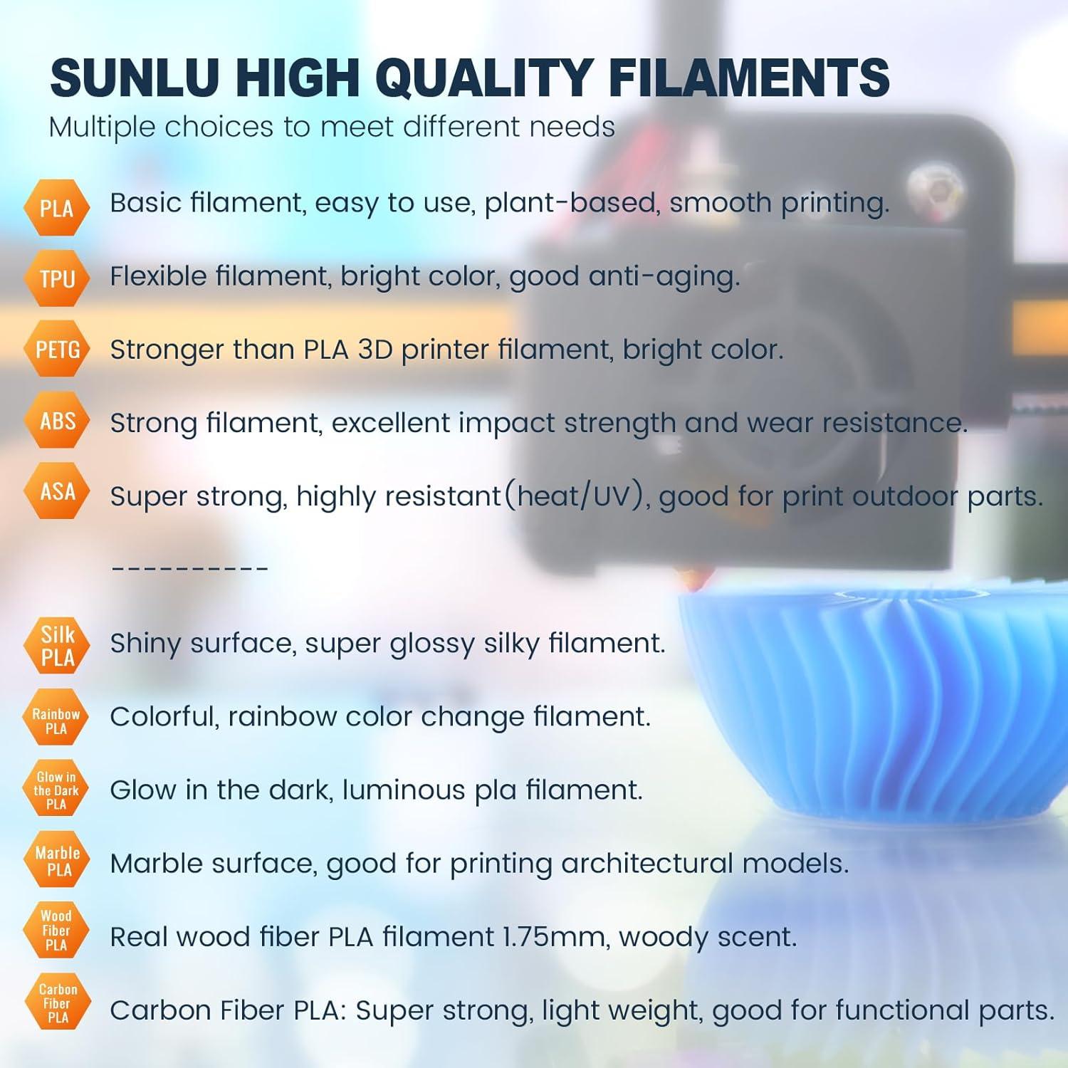 imageSUNLU PETG Filament 175mmStrong 3D Printer FilamentUltraLow StringingExceptional Layer Adhesion ampamp High ToughnessDimensional Accuracy  002 mmFit Most FDM 3D Printers1kg SpoolBlackBundle 8 Colorsblackwhiteblueredgreenorangeyellowpink