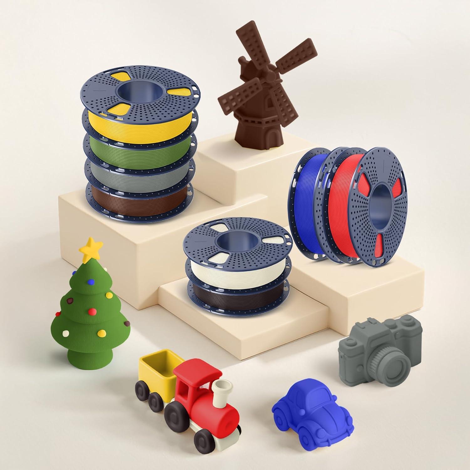 imageSUNLU PLA Filament 175 Bundle Individually Vacuum Packed 2kg in Total 025kg per Spool 8 Pack BlackClear ClearYellowBlueGreenPurpleRedOrangeRoasted Chestnutbone Whitegreycoffee Brownredklein Bluevivid Yellowolive Green