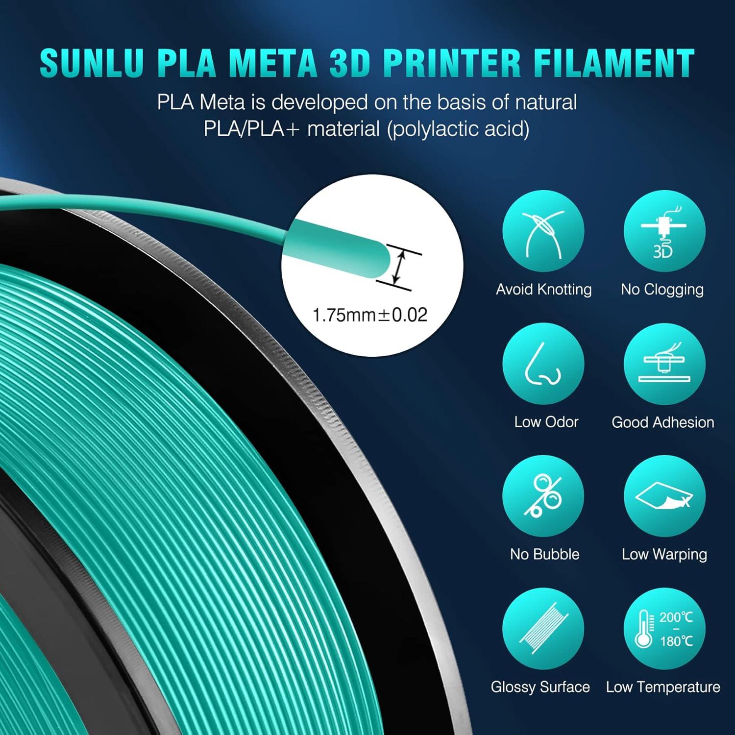 imageSUNLU PLA Filament 175mm Black 5KG Neatly Wound PLA Meta 3D Printing Filament Tougher and Fast Printing Dimensional Accuracy  002 mm 5KG Spool11lbs Fits for Most FDM 3D PrintersLarge Spool 5kg Pla Meta White