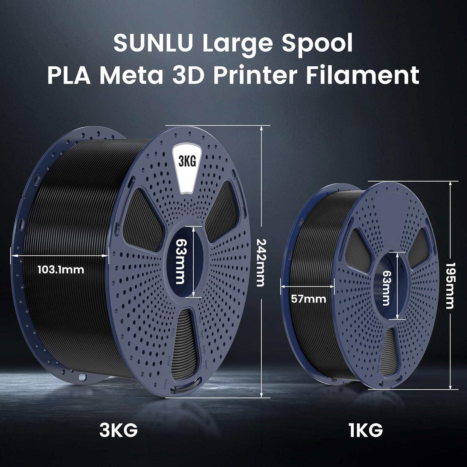 imageSUNLU PLA Filament 175mm Black 5KG Neatly Wound PLA Meta 3D Printing Filament Tougher and Fast Printing Dimensional Accuracy  002 mm 5KG Spool11lbs Fits for Most FDM 3D PrintersLarge Spool 3kg Pla Meta Black