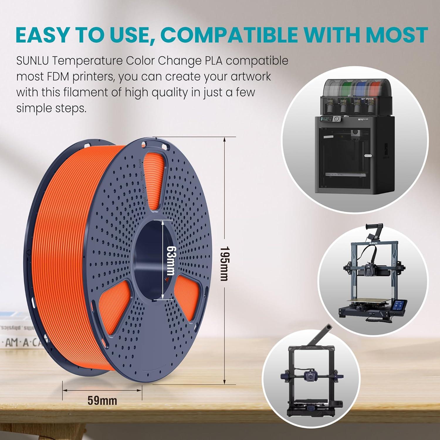 imageSUNLU Silk PLA Filament 175mm Neatly Wound Shiny PLA 3D Printer Filament Dimensional Accuracy  002mm Fit Most 3D Printers Good Vacuum Packaging 1kg Spool22lbs 330 Meters Silky SilverTemperature Color Change Orange