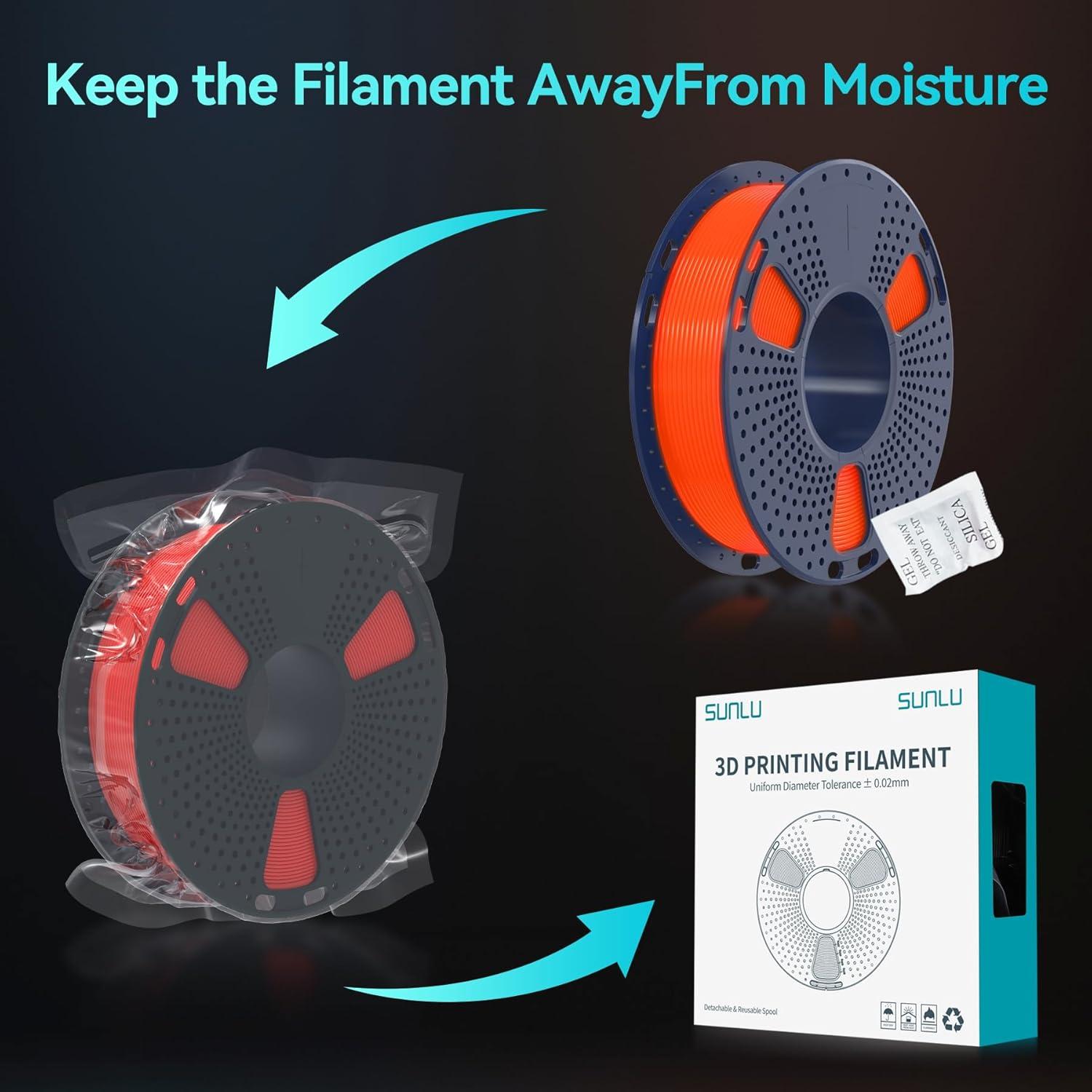 imageSUNLU Silk PLA Filament 175mm Neatly Wound Shiny PLA 3D Printer Filament Dimensional Accuracy  002mm Fit Most 3D Printers Good Vacuum Packaging 1kg Spool22lbs 330 Meters Silky SilverGlow in the Dark Bundle  8 Spools