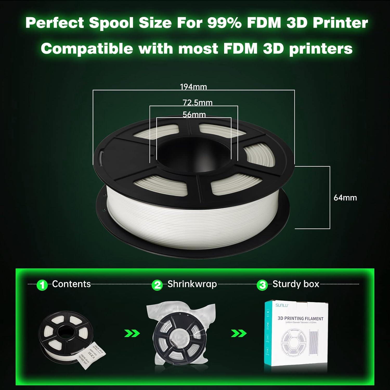 imageSUNLU Silk PLA Filament 175mm Neatly Wound Shiny PLA 3D Printer Filament Dimensional Accuracy  002mm Fit Most 3D Printers Good Vacuum Packaging 1kg Spool22lbs 330 Meters Silky SilverGlow in the Dark  White to Glow Green