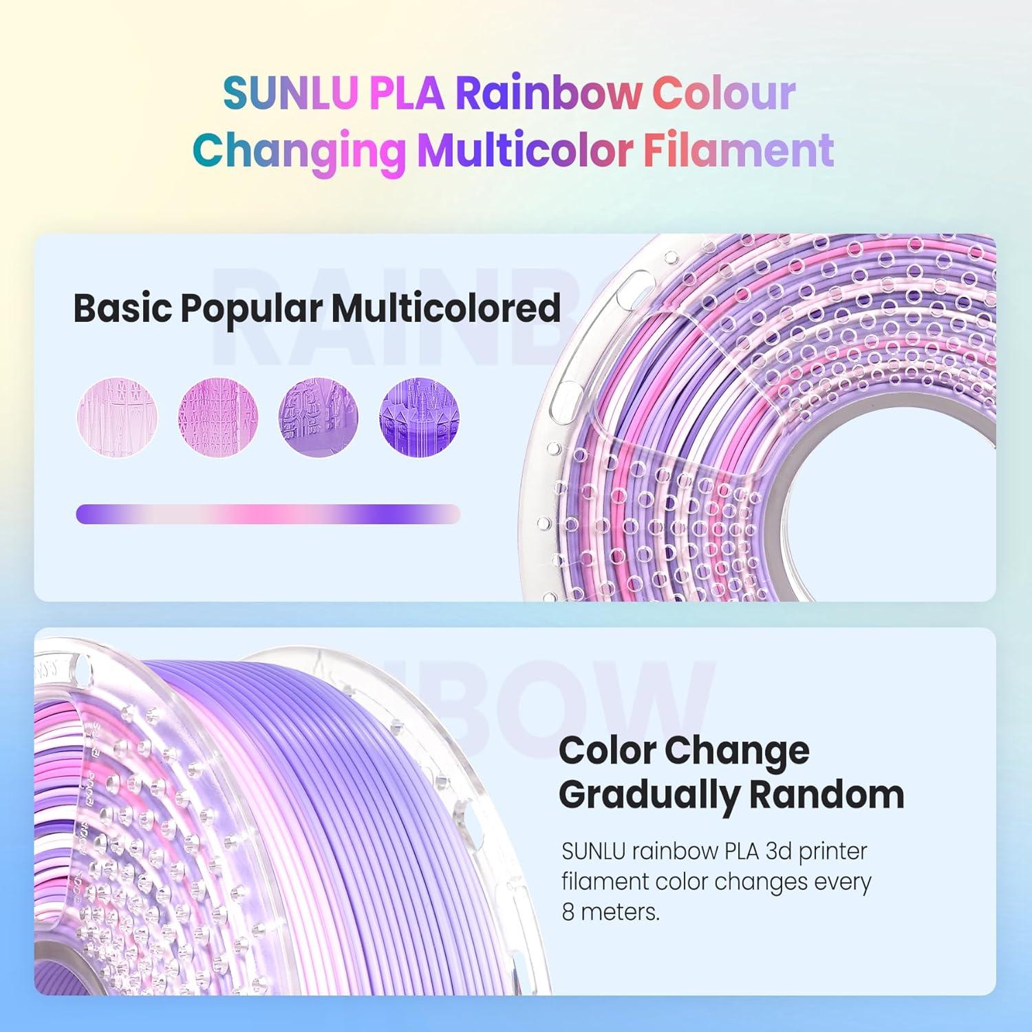 imageSUNLU Silk PLA Filament 175mm Neatly Wound Shiny PLA 3D Printer Filament Dimensional Accuracy  002mm Fit Most 3D Printers Good Vacuum Packaging 1kg Spool22lbs 330 Meters Silky SilverRainbow 03