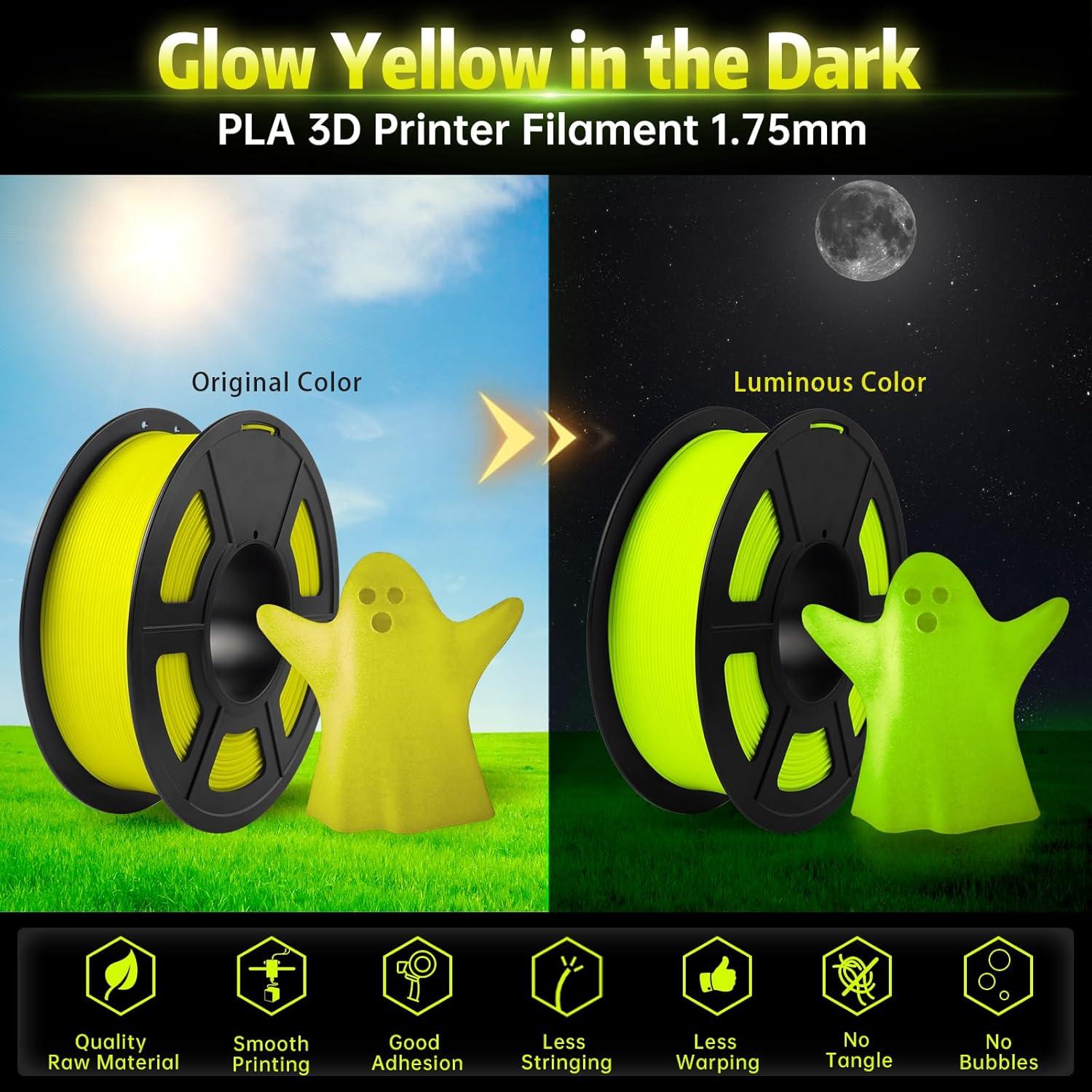 imageSUNLU Silk PLA Filament 175mm Neatly Wound Shiny PLA 3D Printer Filament Dimensional Accuracy  002mm Fit Most 3D Printers Good Vacuum Packaging 1kg Spool22lbs 330 Meters Silky SilverGlow in the Dark  Yellow to Glow Yellow