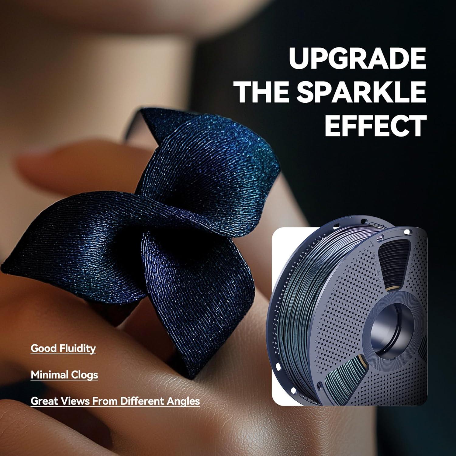 imageSUNLU Silk PLA Filament 175mm Neatly Wound Shiny PLA 3D Printer Filament Dimensional Accuracy  002mm Fit Most 3D Printers Good Vacuum Packaging 1kg Spool22lbs 330 Meters Silky SilverStars Flowinggalaxy Black