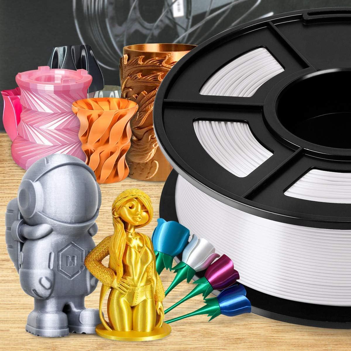 imageSUNLU Silk PLA Filament 175mm Neatly Wound Shiny PLA 3D Printer Filament Dimensional Accuracy  002mm Fit Most 3D Printers Good Vacuum Packaging 1kg Spool22lbs 330 Meters Silky Silver1kg Silk White